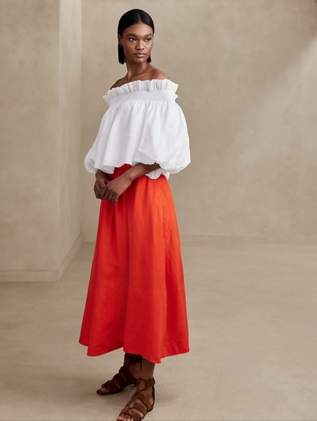 Banana Republic White Bria Linen Off-Shoulder Oversized Top. Size Small.
